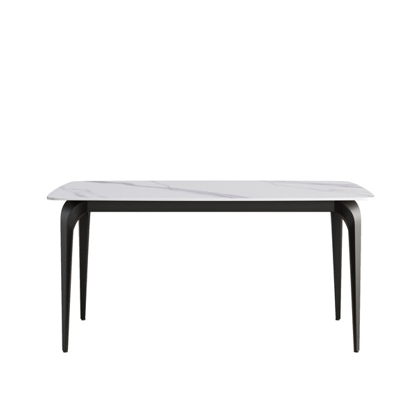 English Elm 63"Modern 63" Modern Curved Dining Table With White Artificial Stone Top & Black Metal Legs For 6 People W1535S00174