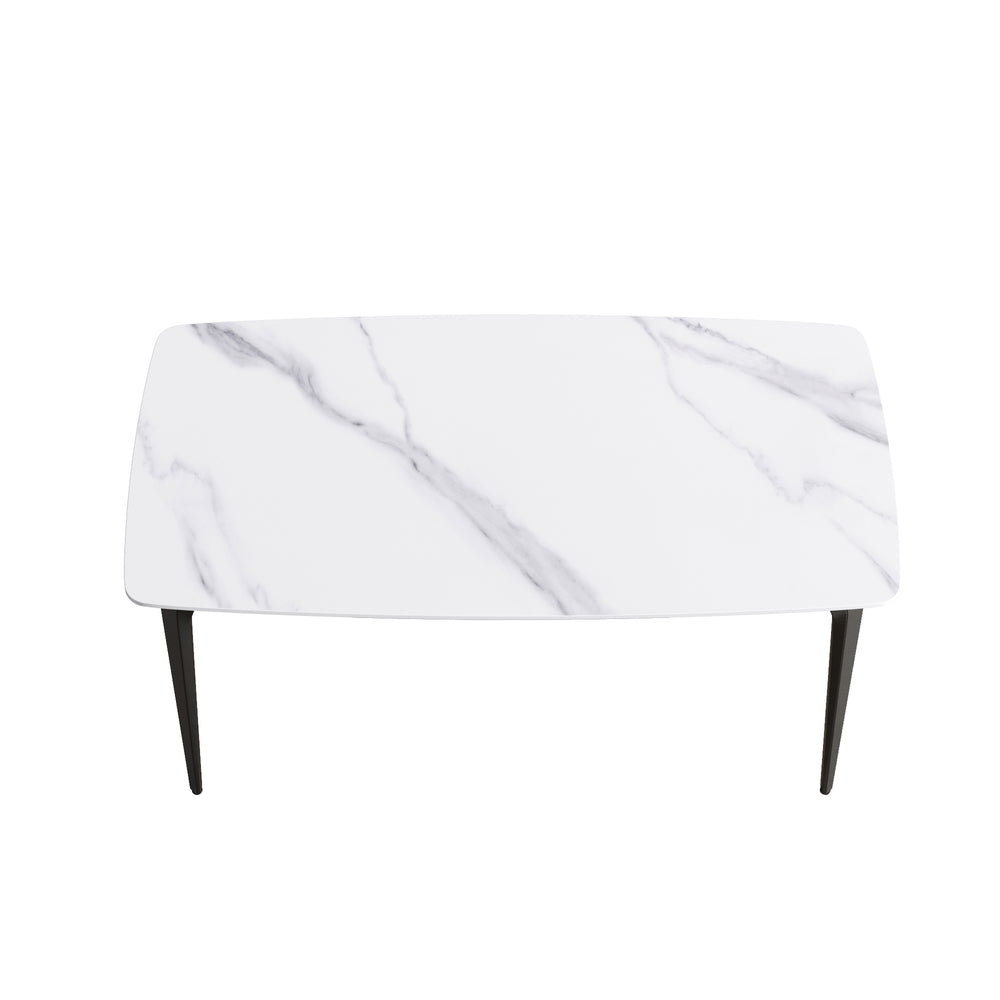 English Elm 63"Modern 63" Modern Curved Dining Table With White Artificial Stone Top & Black Metal Legs For 6 People W1535S00174