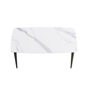 English Elm 63"Modern 63" Modern Curved Dining Table With White Artificial Stone Top & Black Metal Legs For 6 People W1535S00174