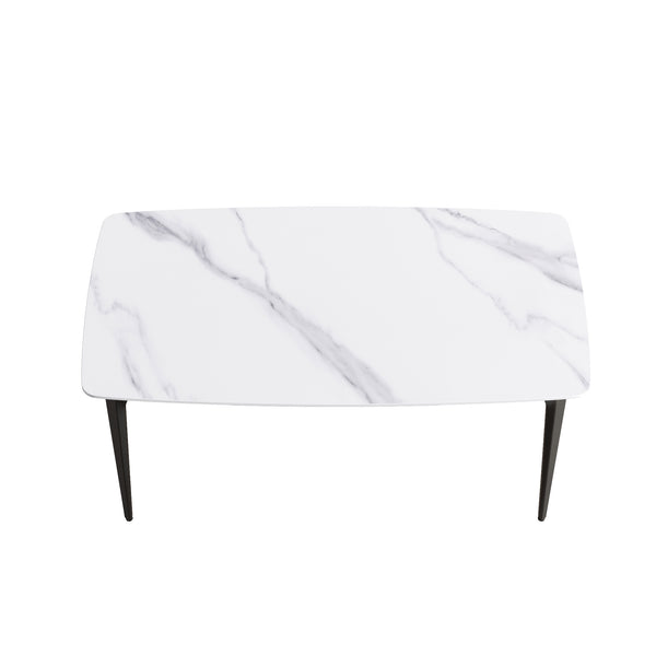 English Elm 63"Modern 63" Modern Curved Dining Table With White Artificial Stone Top & Black Metal Legs For 6 People W1535S00174