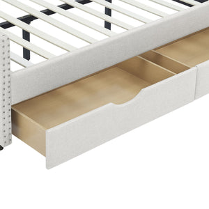 English Elm Full Size Daybed With Drawers - Elegant Tufted Sofa Bed, Copper Nail Trim, Beige, Perfect For Any Room W1413S00004