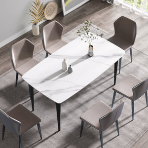 English Elm 63"Modern 63" Modern Curved Dining Table With White Artificial Stone Top & Black Metal Legs For 6 People W1535S00174