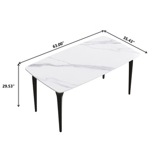 English Elm 63"Modern 63" Modern Curved Dining Table With White Artificial Stone Top & Black Metal Legs For 6 People W1535S00174