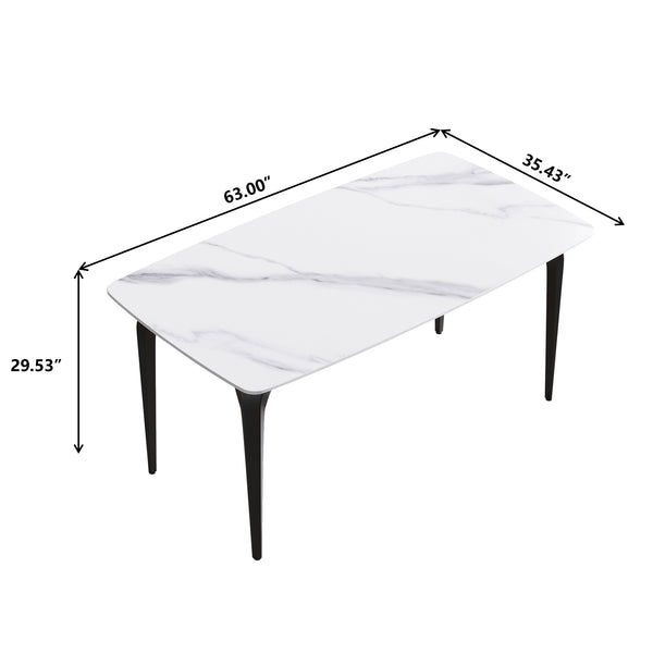 English Elm 63"Modern 63" Modern Curved Dining Table With White Artificial Stone Top & Black Metal Legs For 6 People W1535S00174