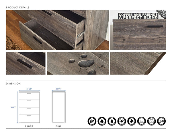 English Elm Oliver Farmhouse Four-Drawer Jumbo Chest with Durable Scratch & Water Resistant Solid Wood Finish Gray B040S00029