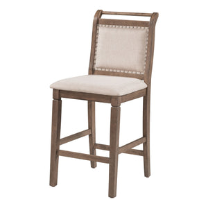 English Elm TOPMAX 3-Piece Wood Counter Height Drop Leaf Dining Set with Upholstered Chairs and Space-Saving Design Brown SP000259AAD