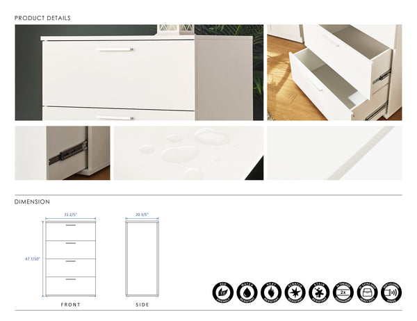 English Elm Oliver Farmhouse Four-Drawer Jumbo Chest White — Solid Wood, Water/Heat/Stain Resistant, Eco E0 Craftsmanship B040S00031