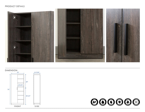 English Elm Mia Rustic Gray Farmhouse Shoe Cabinet with Six Deep Shelves, Water/Heat & Scratch Resistant, E0 Crafted B040S00024