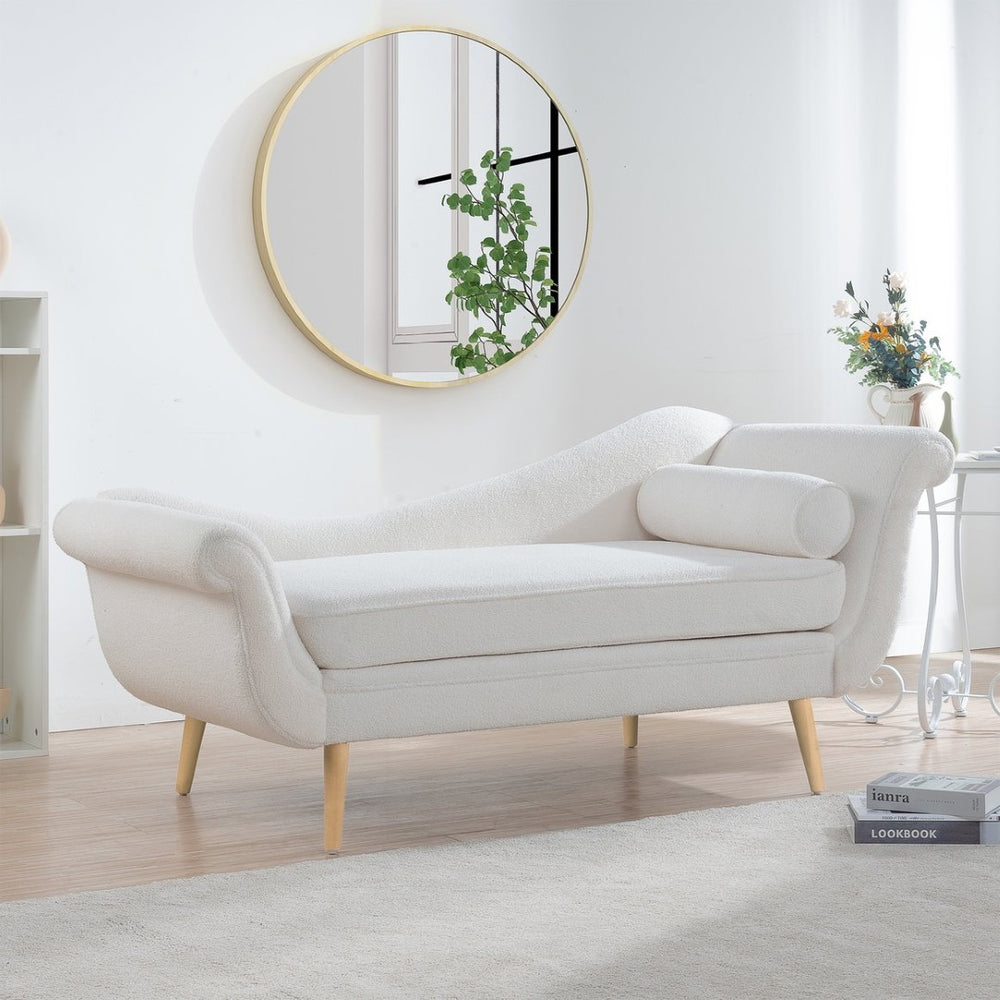 English Elm Chaise Lounge Scroll Arm Birch Leg Upholstered Reading Chair for Bedroom Living Room W68056676