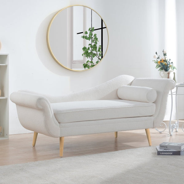 English Elm Chaise Lounge Scroll Arm Birch Leg Upholstered Reading Chair for Bedroom Living Room W68056676