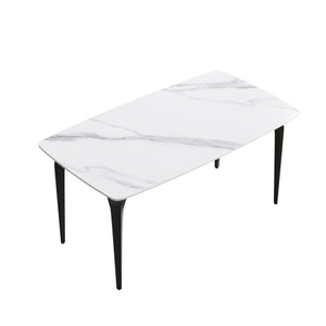 English Elm 63"Modern 63" Modern Curved Dining Table With White Artificial Stone Top & Black Metal Legs For 6 People W1535S00174