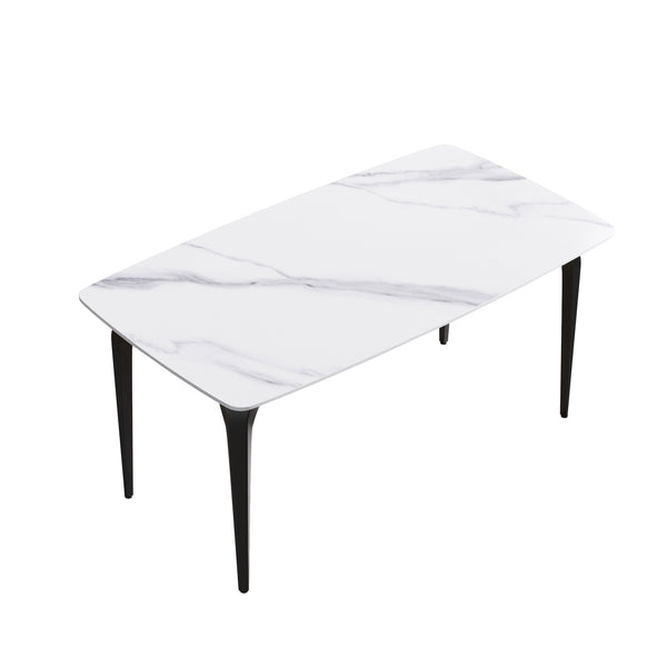 English Elm 63"Modern 63" Modern Curved Dining Table With White Artificial Stone Top & Black Metal Legs For 6 People W1535S00174
