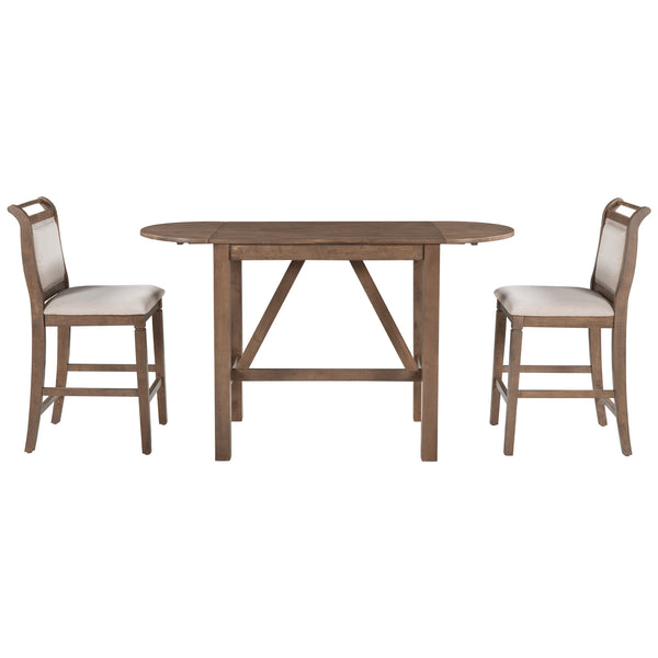 English Elm TOPMAX 3-Piece Wood Counter Height Drop Leaf Dining Set with Upholstered Chairs and Space-Saving Design Brown SP000259AAD