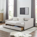 Hearth and Haven Full Size Daybed with Drawers Upholstered Tufted Sofa Bed, with Button On Back and Copper Nail On Waved Shape Arms (80.5''X55.5''X27.5'') W1413S00004