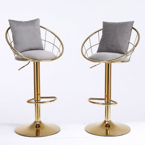 English Elm Grey Velvet Swivel Barstools with Gold Frame Lattice Back Glam Seating Set of 2 W117065088