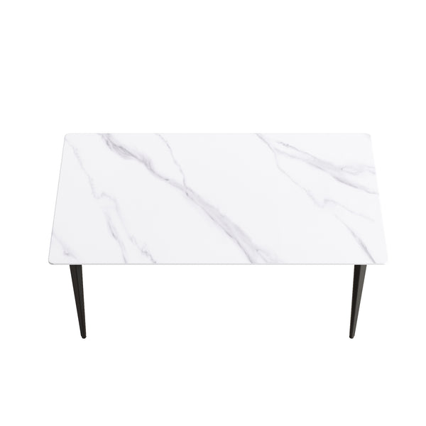 English Elm 63"Modern Artificial Stone Dining Table With Black Metal Legs - Seats 6, Stylish & Durable Design W1535S00075