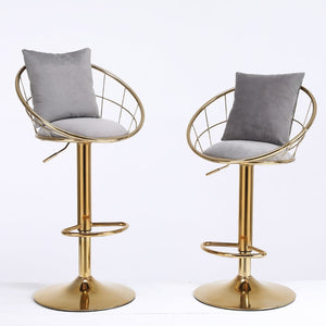 English Elm Grey Velvet Swivel Barstools with Gold Frame Lattice Back Glam Seating Set of 2 W117065088