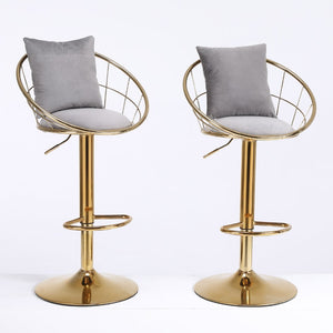 English Elm Grey Velvet Swivel Barstools with Gold Frame Lattice Back Glam Seating Set of 2 W117065088