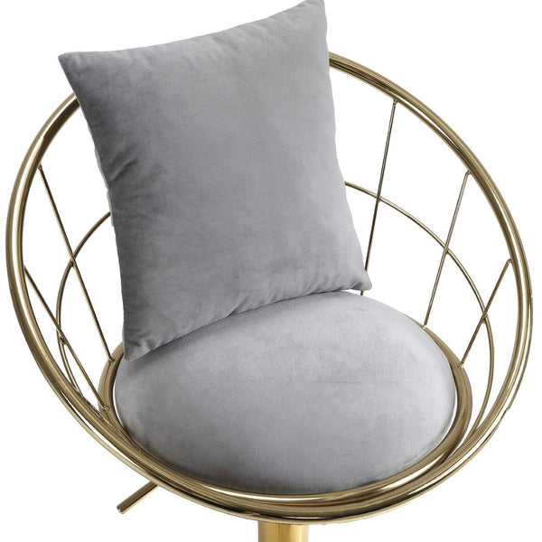 English Elm Grey Velvet Swivel Barstools with Gold Frame Lattice Back Glam Seating Set of 2 W117065088