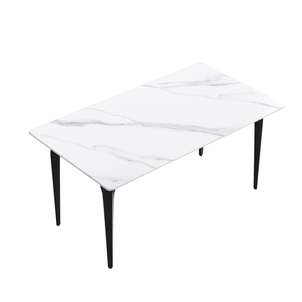 English Elm 63"Modern Artificial Stone Dining Table With Black Metal Legs - Seats 6, Stylish & Durable Design W1535S00075