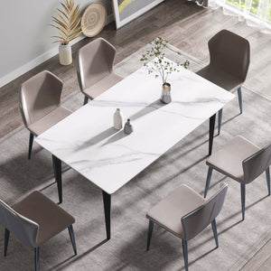 English Elm 63"Modern Artificial Stone Dining Table With Black Metal Legs - Seats 6, Stylish & Durable Design W1535S00075