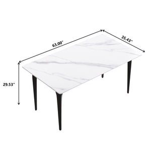 English Elm 63"Modern Artificial Stone Dining Table With Black Metal Legs - Seats 6, Stylish & Durable Design W1535S00075