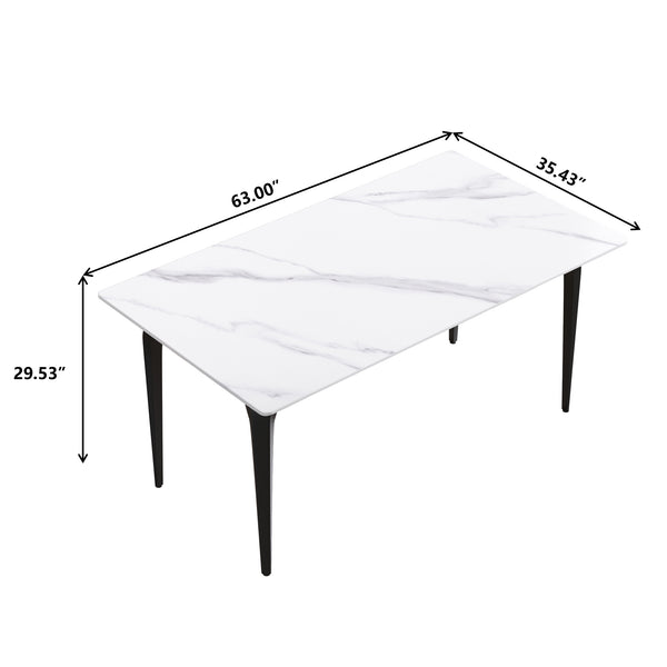 English Elm 63"Modern Artificial Stone Dining Table With Black Metal Legs - Seats 6, Stylish & Durable Design W1535S00075