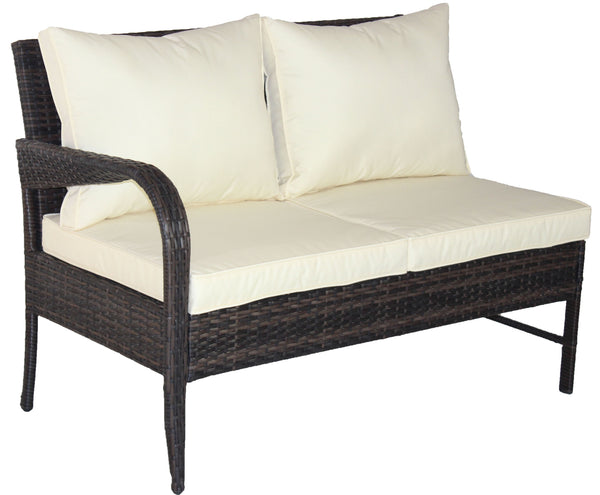 English Elm 3 Piece Wicker Patio Sectional Sofa Set with Storage Table, Brown PE Rattan, Beige Cushions, UV Resistant W209S00018