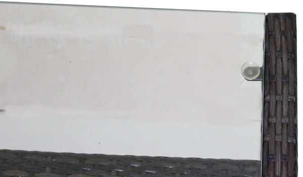 English Elm Outdoor Patio Coffee Table Brown Wicker PE Rattan Steel Frame Tempered Glass 32.3"L Weatherproof Elegance W20967099