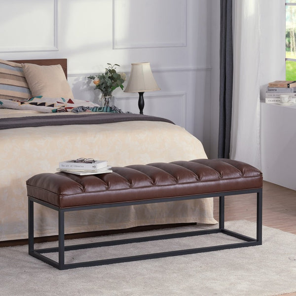 English Elm Metal Base Quilted Foam Cushion Upholstered Bench for Bedroom or Entryway Seating W68049944