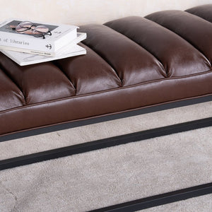 English Elm Metal Base Quilted Foam Cushion Upholstered Bench for Bedroom or Entryway Seating W68049944