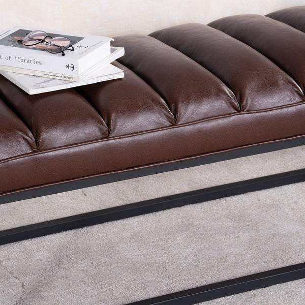 English Elm Metal Base Quilted Foam Cushion Upholstered Bench for Bedroom or Entryway Seating W68049944