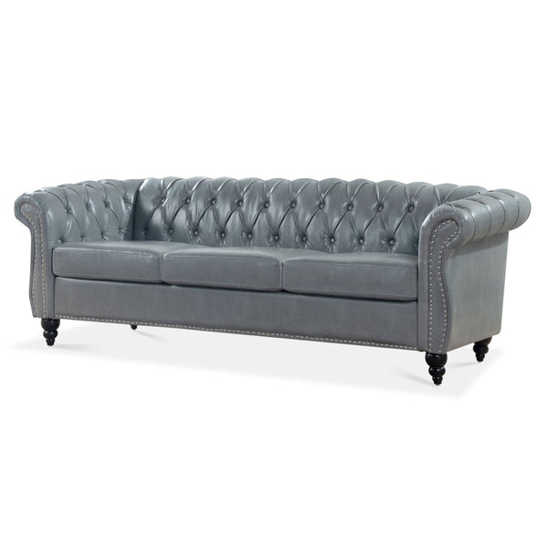 English Elm 84.65" Tufted Pu Leather Chesterfield Sofa Three Seat Club Style Living Room W68061169