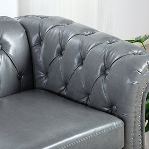 English Elm 84.65" Tufted Pu Leather Chesterfield Sofa Three Seat Club Style Living Room W68061169
