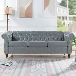 English Elm 84.65" Tufted Pu Leather Chesterfield Sofa Three Seat Club Style Living Room W68061169