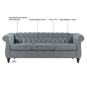 English Elm 84.65" Tufted Pu Leather Chesterfield Sofa Three Seat Club Style Living Room W68061169
