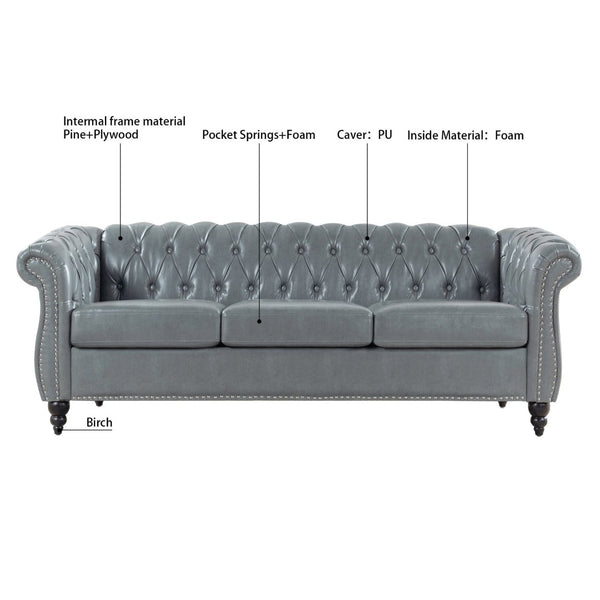 English Elm 84.65" Tufted Pu Leather Chesterfield Sofa Three Seat Club Style Living Room W68061169