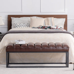English Elm Metal Base Quilted Foam Cushion Upholstered Bench for Bedroom or Entryway Seating W68049944