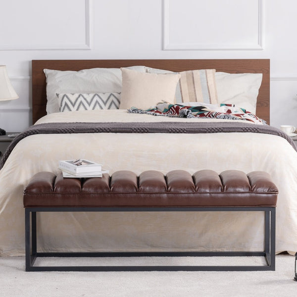 English Elm Metal Base Quilted Foam Cushion Upholstered Bench for Bedroom or Entryway Seating W68049944