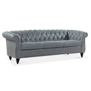 English Elm 84.65" Tufted Pu Leather Chesterfield Sofa Three Seat Club Style Living Room W68061169