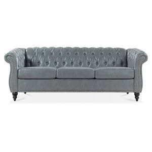 English Elm 84.65" Tufted Pu Leather Chesterfield Sofa Three Seat Club Style Living Room W68061169