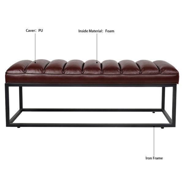 English Elm Metal Base Quilted Foam Cushion Upholstered Bench for Bedroom or Entryway Seating W68049944