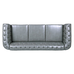 English Elm 84.65" Tufted Pu Leather Chesterfield Sofa Three Seat Club Style Living Room W68061169