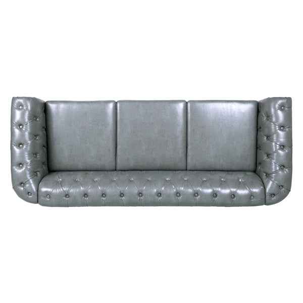 English Elm 84.65" Tufted Pu Leather Chesterfield Sofa Three Seat Club Style Living Room W68061169