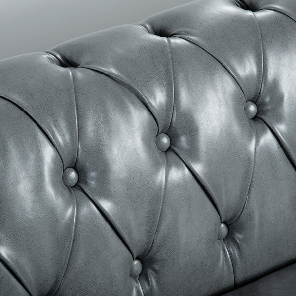 English Elm 84.65" Tufted Pu Leather Chesterfield Sofa Three Seat Club Style Living Room W68061169