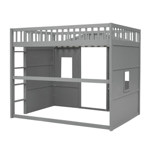 English Elm Full Size Pine Wood Loft Bed with Guard Rails and Ladder for Kids Rooms LT000337AAE