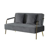 Hearth and Haven 56" Width Modern Upholstered Pleated Velvet Loveseat Comfy 2 Seater Small Sofa Couch with Gold Metal Legs 2Pcs Throw Pillows For Living Room, Small Spaces, Apartment, Bedroom, Office, Grey W111763555