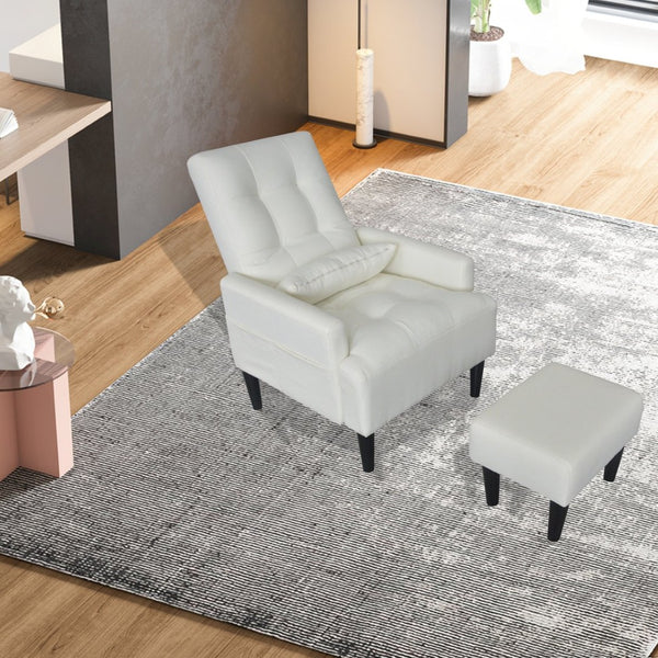 English Elm Redde Modern Cream White Recliner Sofa Chair With Ottoman - Ergonomic Comfort For Stylish Living Rooms W1183S00001-GIGA