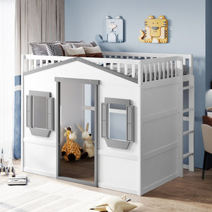 English Elm Full Size Pine Wood Loft Bed with Guardrails for Kids or Teen Bedroom LT000337AAM