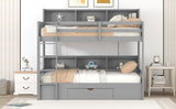 Hearth and Haven Carolee Twin Bunk Bed with Shelves and Drawer, Grey